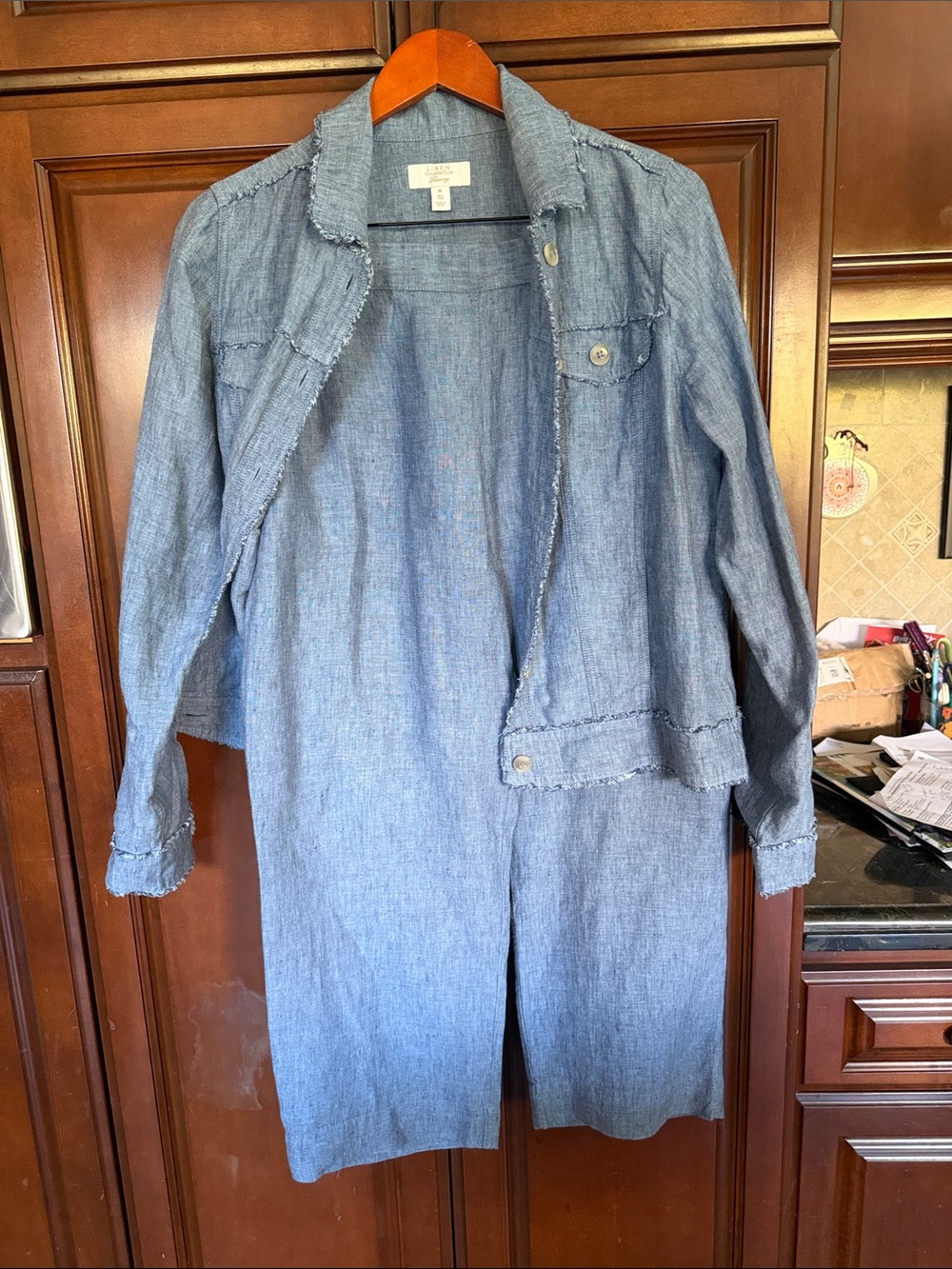 Charter Club 100% Luxury Chambray Blue Linen Jacket and pant Set